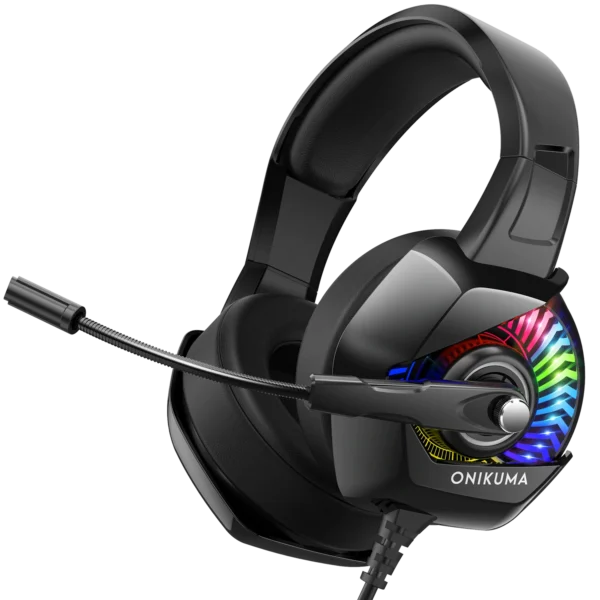 ONIKUMA K6 Stereo Gaming Headset for PS4, PC, Xbox One Controller, Noise Cancelling Over Ear Headphones with Mic, LED Light, Bass Surround, Soft Memory Earmuffs for Laptop Mac Nintendo Switch Games.